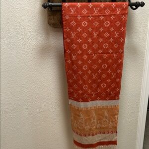 Louis Vuitton Red and Tan Scarf